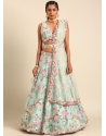 Turquoise Organza Cord Embroidered Sequins And Thread Work Lehenga Choli For Ceremonial