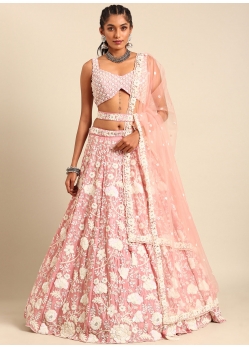 Pink Georgette Lehenga Choli With Cord Embroidered Sequins And Thread Work