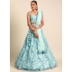 Turquoise Net Cord Embroidered Sequins And Thread Work Lehenga Choli For Ceremonial