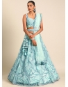 Turquoise Net Cord Embroidered Sequins And Thread Work Lehenga Choli For Ceremonial