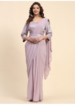 Lavender Georgette Designer Sari With Embroidered And Sequins Work For Women