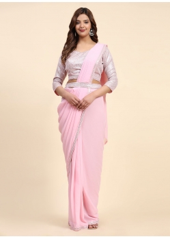Pink Georgette Contemporary Saree With Embroidered And Sequins Work For Women