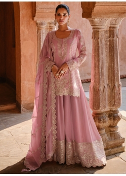 Lavender Georgette Salwar Suit With Embroidered Work