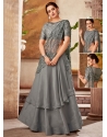 Grey Fancy Fabric Cord Embroidered Sequins And Thread Work Classic Saree For Engagement