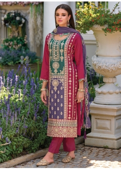 Pink Chinon Embroidered Work Salwar Suit For Women
