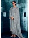 Compelling Grey Silk Salwar Suit With Embroidered And Sequins Work