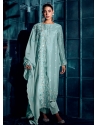 Exceptional Turquoise Silk Salwar Suit With Embroidered And Sequins Work