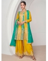 Green And Mustard Chinon Embroidered Work Salwar Suit For Engagement