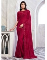 Shimmer Party Wear Sarees In Rani