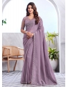 Lavender Silk Patch Border And Embroidered Work Contemporary Saree For Ceremonial