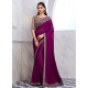 Wine Chiffon Patch Border And Embroidered Work Party Wear Sarees