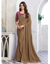 Beige Shimmer Patch Border And Embroidered Work Designer Saree