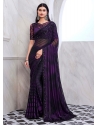 Patch Border And Embroidered Work Silk Contemporary Saree In Purple