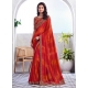 Orange Shimmer Designer Saree With Patch Border And Embroidered Work