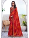 Orange Shimmer Designer Saree With Patch Border And Embroidered Work
