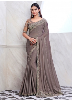 Grey Silk Contemporary Saree With Patch Border And Embroidered Work