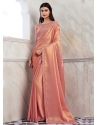 Patch Border And Embroidered Work Shimmer Classic Sari In Peach For Ceremonial