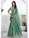 Sea Green Shimmer Patch Border And Embroidered Work Designer Saree For Women