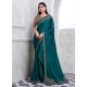 Teal Silk Patch Border And Embroidered Work Contemporary Sari For Ceremonial