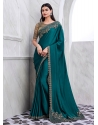 Teal Silk Patch Border And Embroidered Work Contemporary Sari For Ceremonial