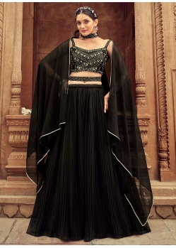 Black Faux Georgette Lehenga Choli With Diamond And Hand Work For Ceremonial