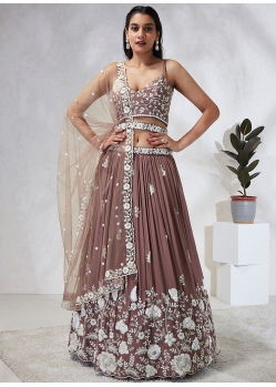 Brown Georgette Cord Embroidered And Thread Work Lehenga Choli For Ceremonial