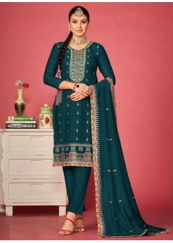 Rama Vichitra Silk Embroidered Work Trendy Suit For Ceremonial