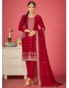 Red Vichitra Silk Salwar Suit With Embroidered Work For Ceremonial