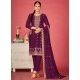 Purple Vichitra Silk Salwar Suit With Embroidered Work For Ceremonial