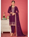 Purple Vichitra Silk Salwar Suit With Embroidered Work For Ceremonial