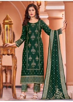 Green Rayon Foil Print Work Trendy Suit For Ceremonial