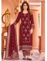 Maroon Rayon Salwar Suit With Foil Print Work For Ceremonial