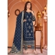 Blue Rayon Salwar Suit With Foil Print Work