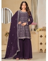 Purple Faux Georgette Embroidered Work Salwar Suit For Women