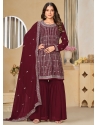 Maroon Faux Georgette Salwar Suit With Embroidered Work For Women