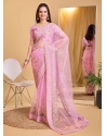 Pink Embroidered Work Silk Trendy Saree