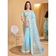 Aqua Blue Silk Embroidered Work Classic Sari