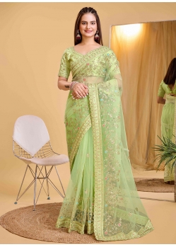 Silk Contemporary Sari In Sea Green