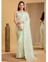 Sequins Work Organza Trendy Saree In Sea Green