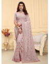 Lavender Embroidered And Resham Work Georgette Classic Saree