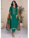 Green Satin Digital Print And Embroidered Work Salwar Suit