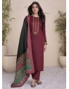 Digital Print And Embroidered Work Satin Salwar Suit In Maroon For Ceremonial