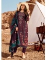 Digital Print And Embroidered Work Cotton Lawn Salwar Suit In Wine