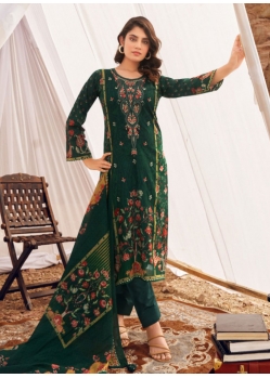 Green Cotton Lawn Salwar Suit With Digital Print And Embroidered Work For Women