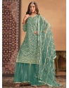 Sea Green Net Embroidered And Sequins Work Trendy Suit