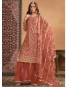 Rust Net Salwar Suit With Embroidered And Sequins Work For Ceremonial