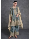 Blue Organza Salwar Suit With Embroidered Work