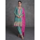 Aqua Blue Organza Salwar Suit With Embroidered Work