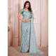 Cherubic Turquoise Georgette Satin Classic Saree With Cut And Digital Print Work