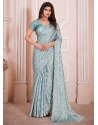 Cherubic Turquoise Georgette Satin Classic Saree With Cut And Digital Print Work